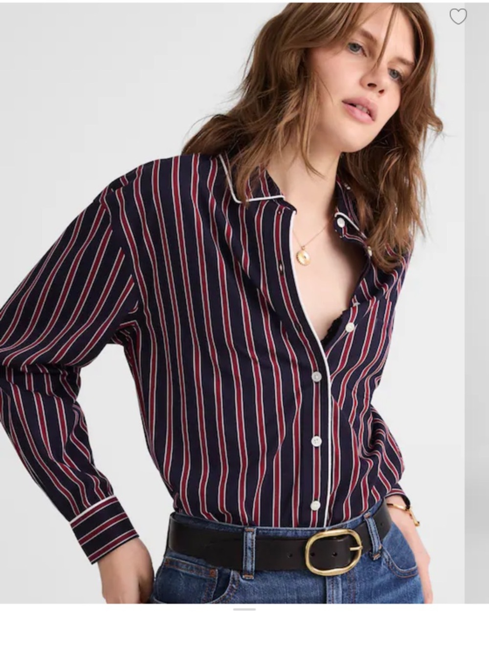 Madewell NWT long Button-Up Shirt in stripe poplin red blue women’s large - Picture 2 of 14